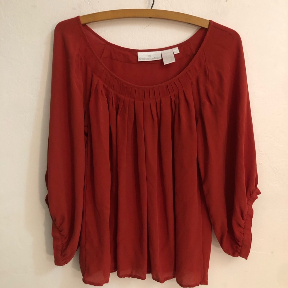 Soft Surroundings Blouse  Women's Size XS Dark Orange 100% Silk
